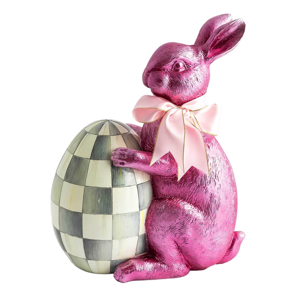 Mackenzie Childs Touch of Pink Foil Bunny Rabbit Silver Courtly Check Egg NEW - Picture 1 of 3